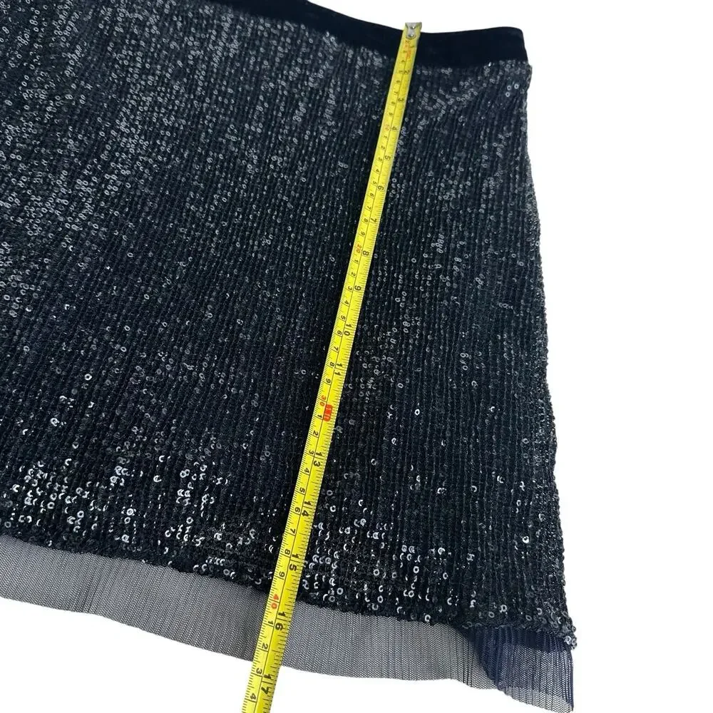 Free People Wild Child Slate Blue Sequin Mesh Sheer Hem Mini Skirt Size 2